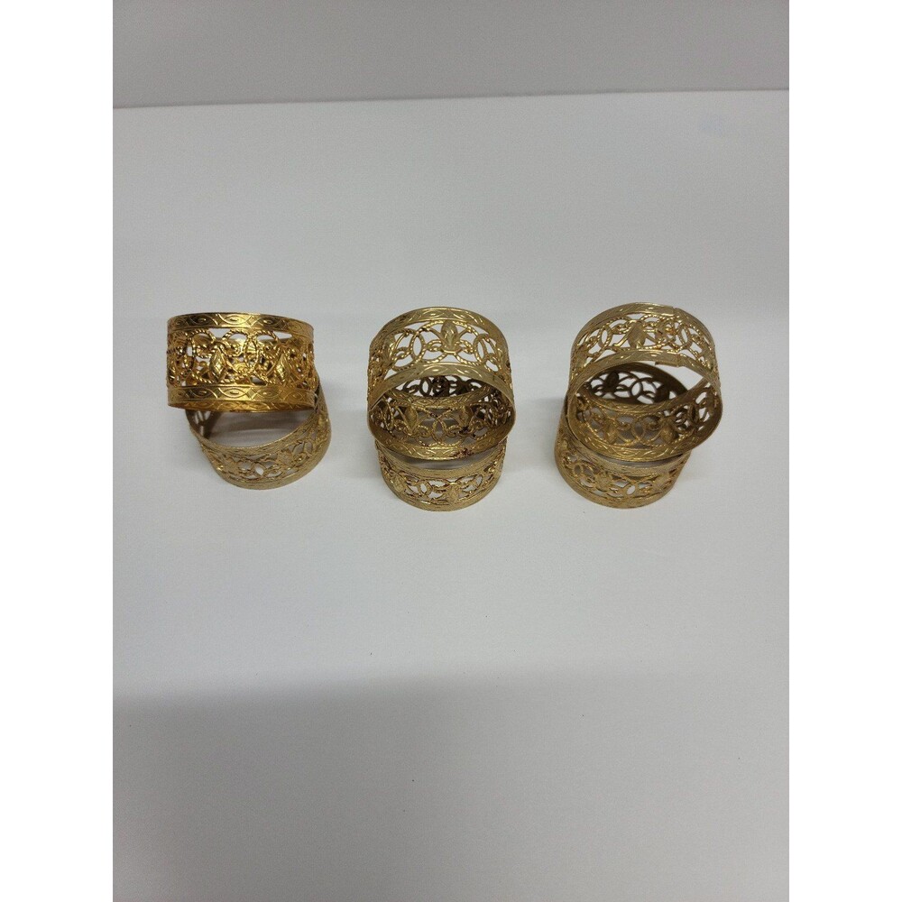 Set Of 6 Brass Filligree Napkin Rings - Picture 5 of 5